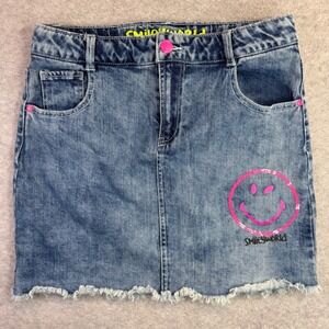 SmileyWorld Girls Denim Mini Skirt Blue Sequin Smiley Face Size 16